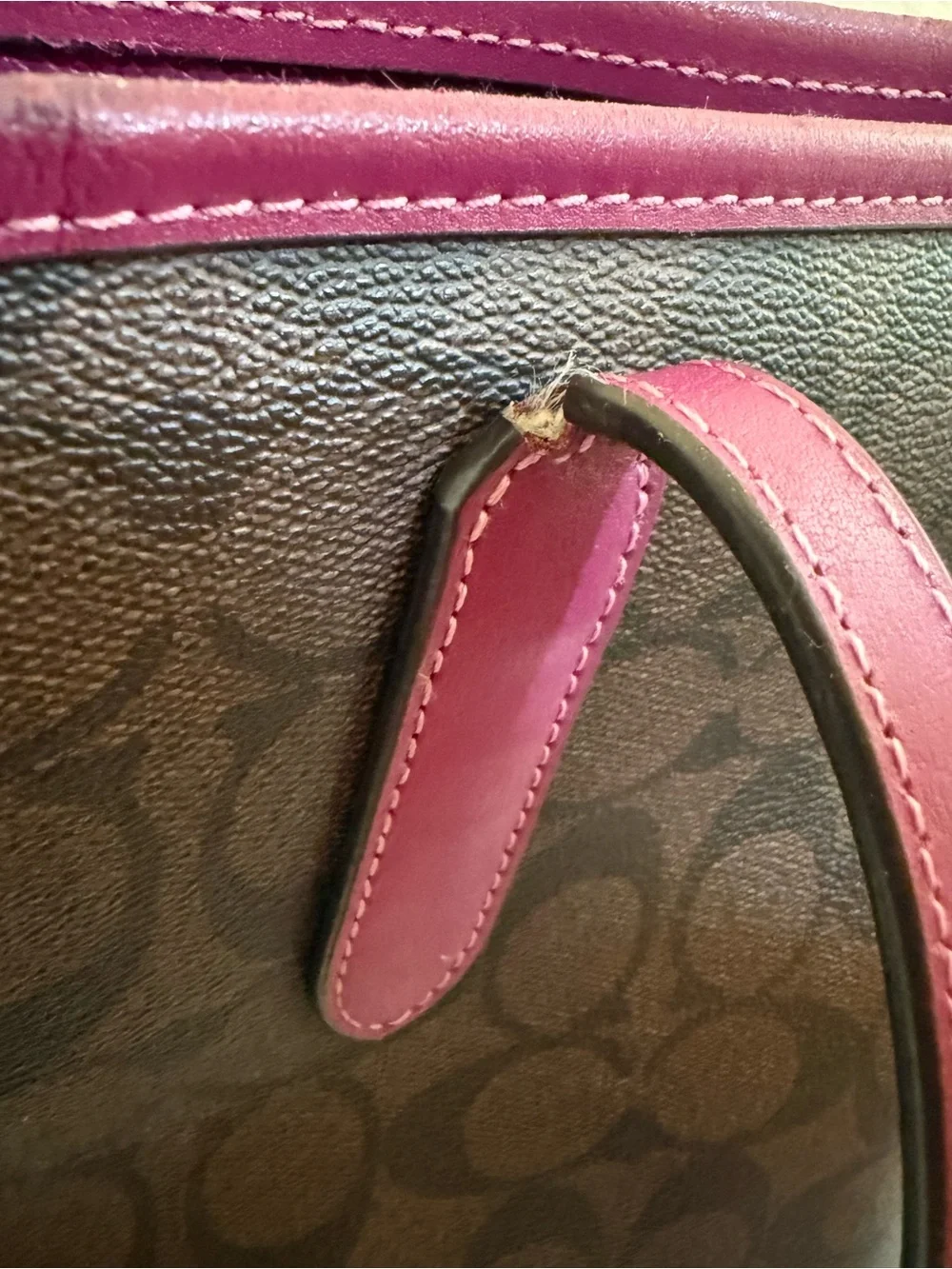 Coach Black Signature Tote with Plum Trim